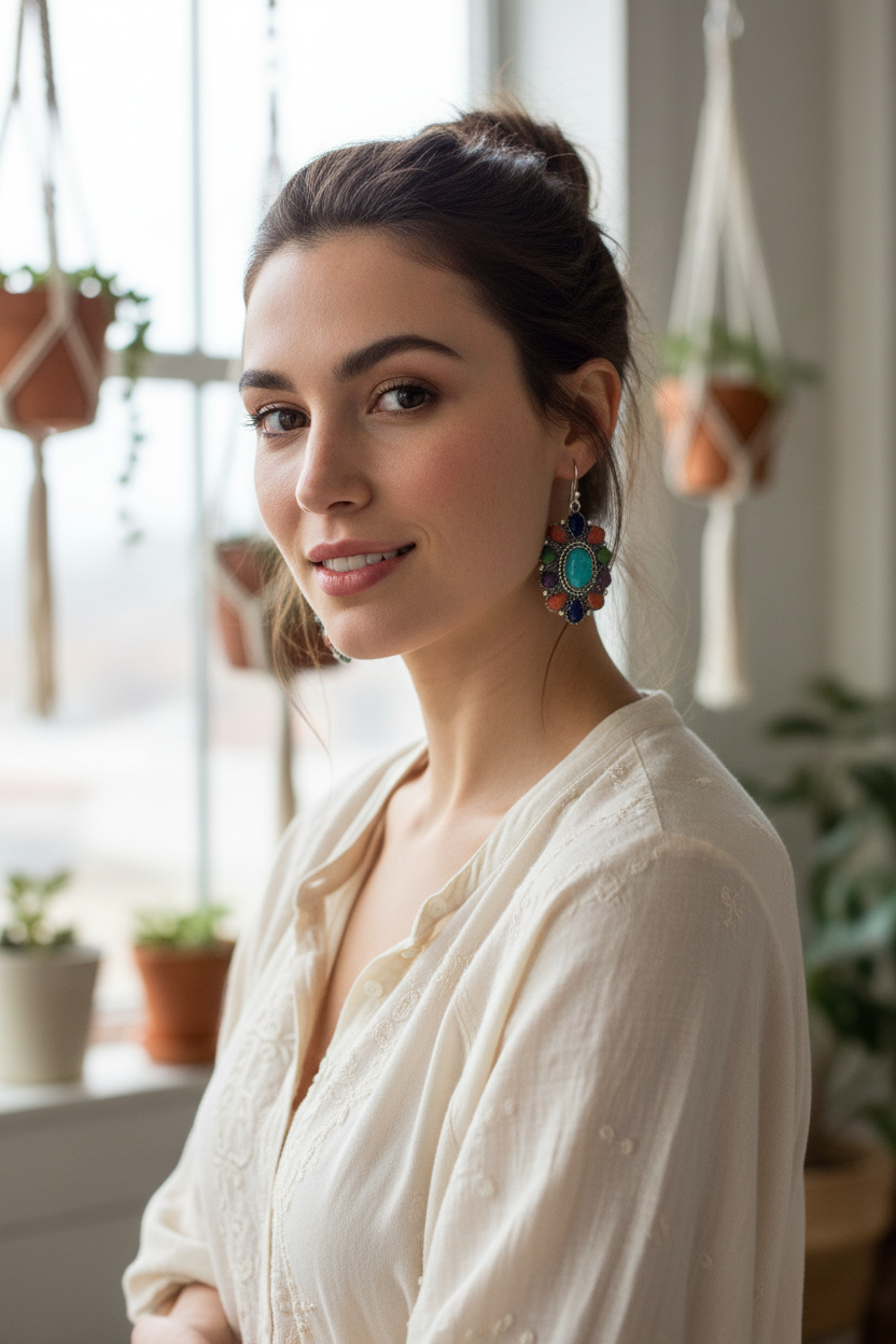 Boho Elegant Multi-Gemstone Flower Earrings