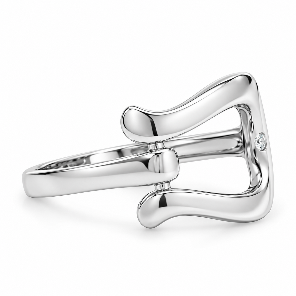 CZ Horseshoe Ring Rhodium Plated 925 Silver 18.3x13.2mm 1.9mm CZ Sizes 6-9