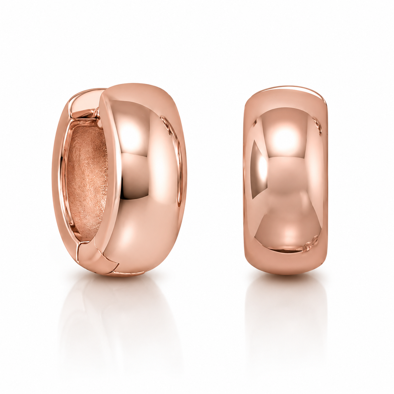 Wide Huggie Hoop Earrings 14K Rose Gold Plated 925 Sterling Silver 15mm 6mm Wide