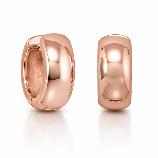 Wide Huggie Hoop Earrings 14K Rose Gold Plated 925 Sterling Silver 15mm 6mm Wide