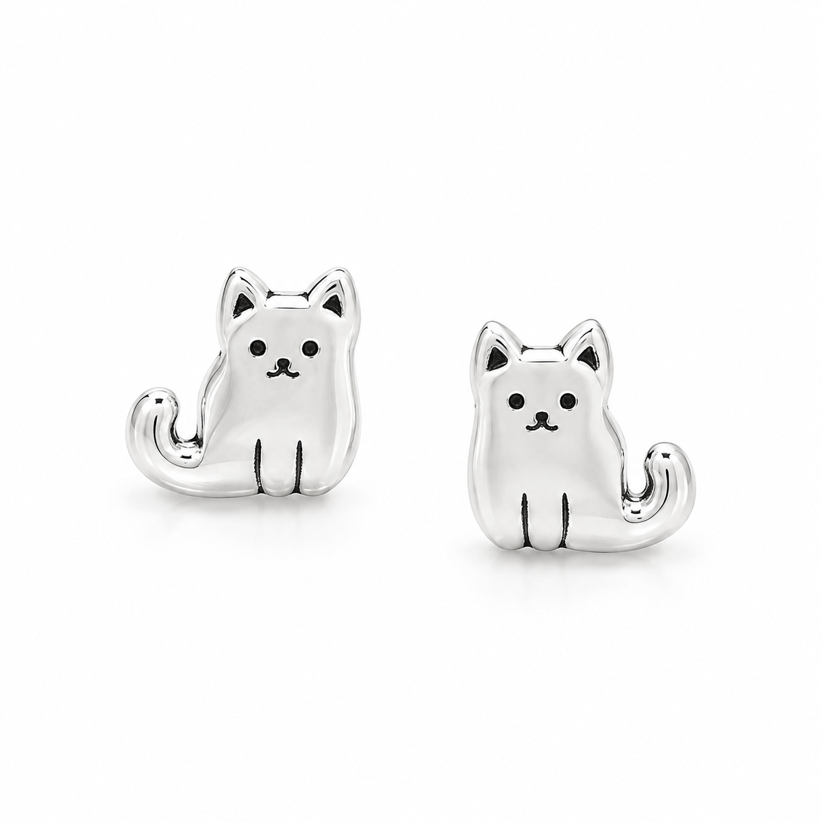 Sitting Kitty Cat Stud Earrings 925 Sterling Silver 5.4mm