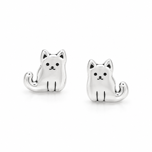 Sitting Kitty Cat Stud Earrings 925 Sterling Silver 5.4mm