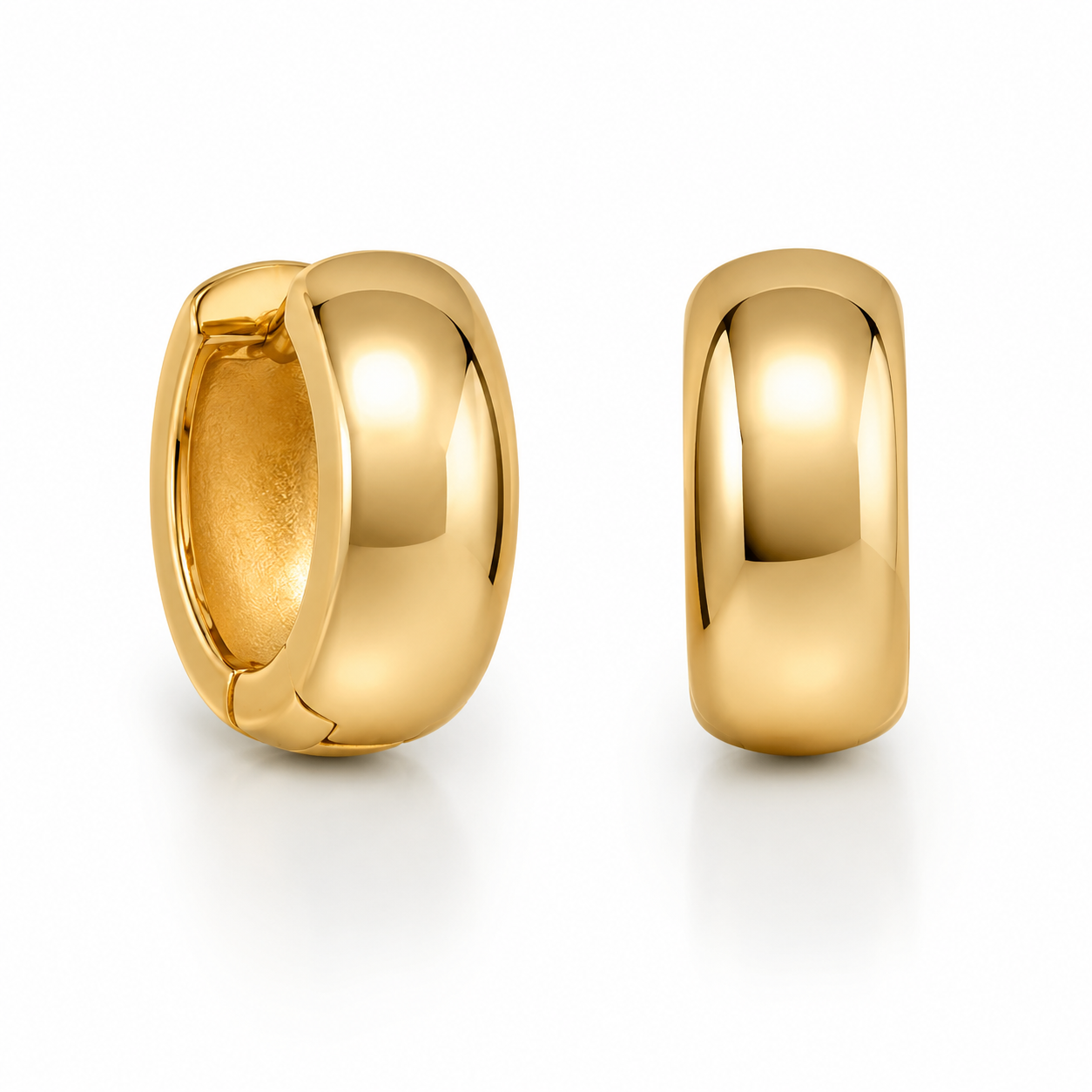 Wide Huggie Hoop Earrings 14K Gold Plated 925 Sterling Silver 15mm 6mm Wide