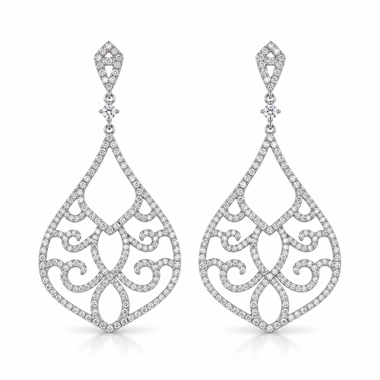 Arabesque CZ Chandelier Earrings Rhodium Plated 925 Sterling Silver 400+ CZ 66mm