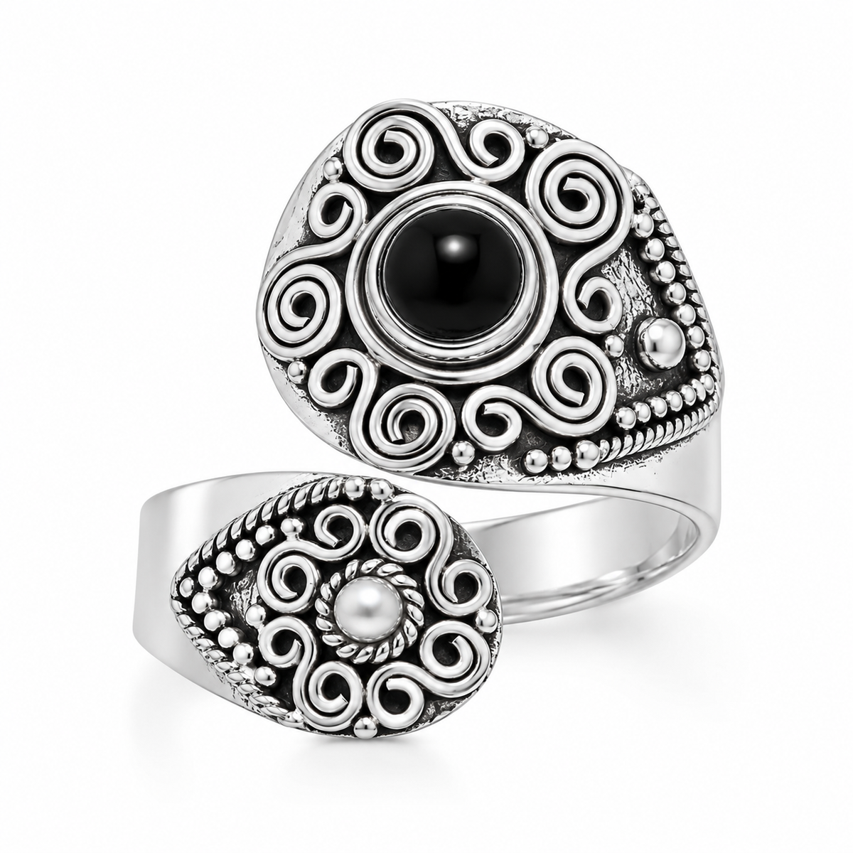 Oxidized Black Onyx Wrap Ring 925 Silver 5mm Slightly Adjustable Sizes 6-10