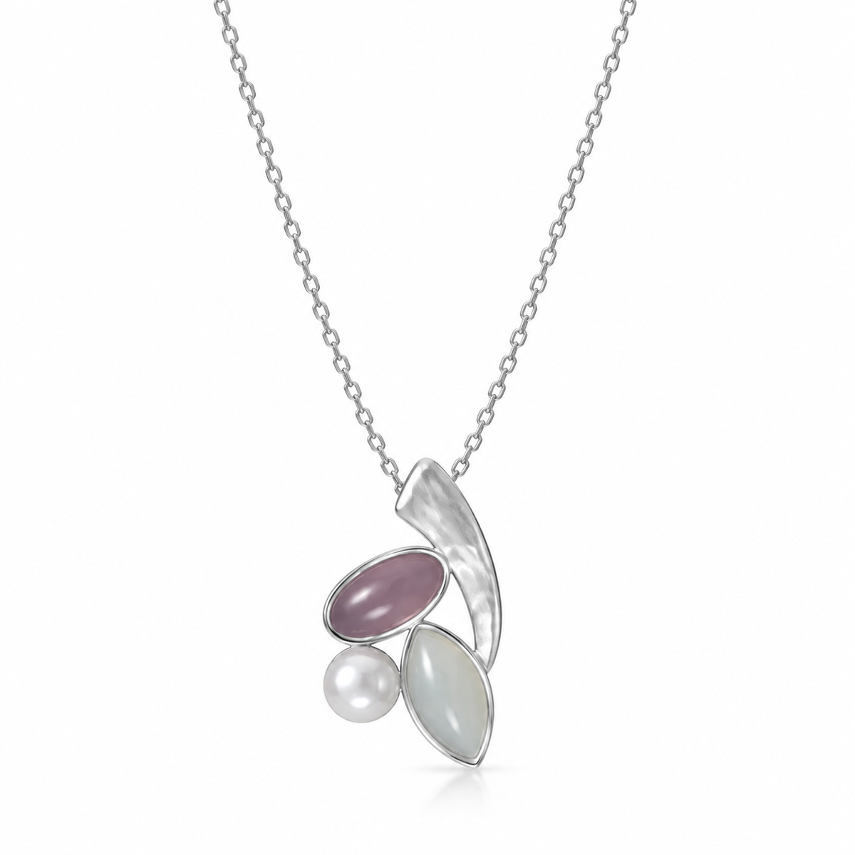 Moonstone Pearl Chalcedony Necklace 925 Silver 34mm Pendant 18 Inch