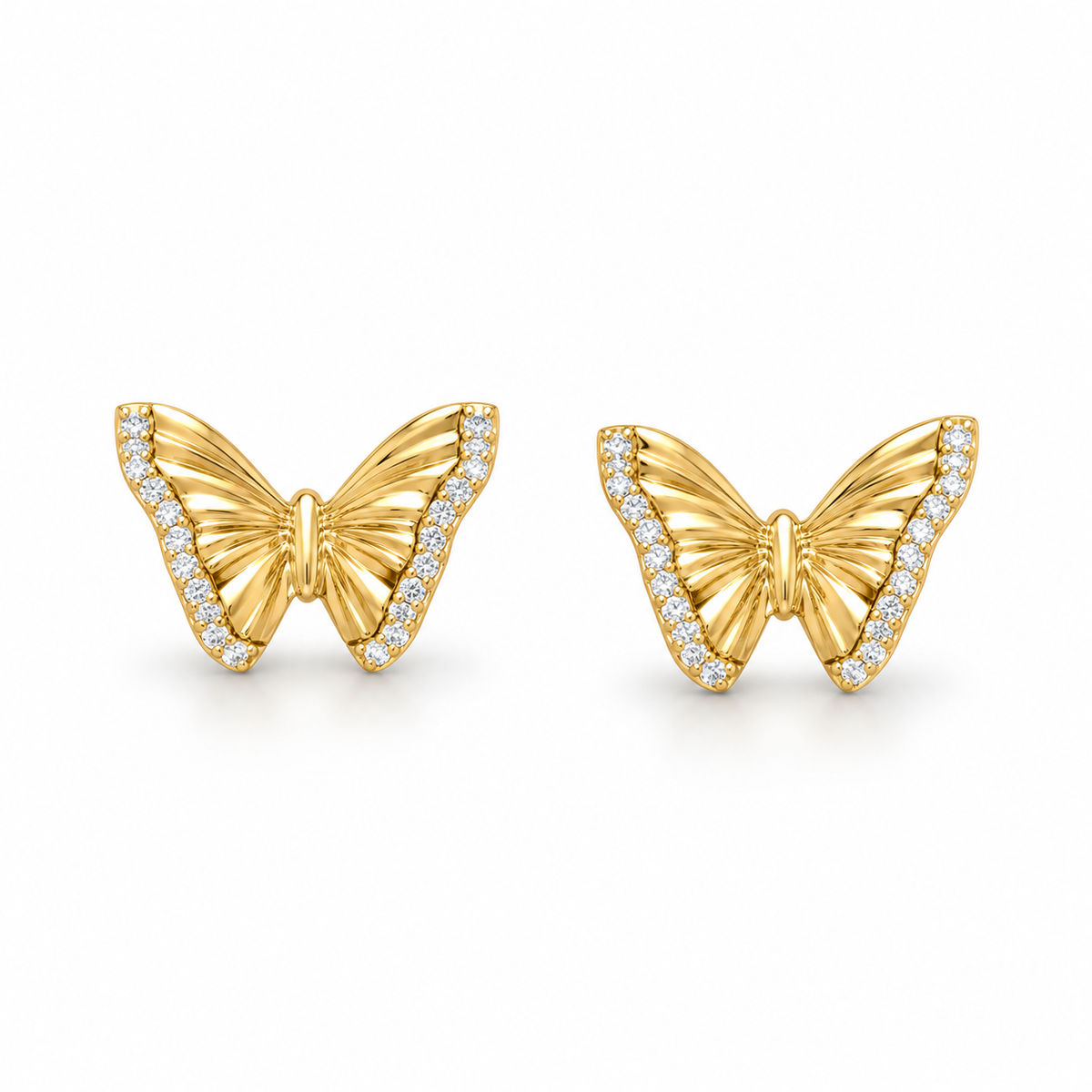 CZ Butterfly Stud Earrings 14K Gold Plated 925 Sterling Silver 15x10.7mm