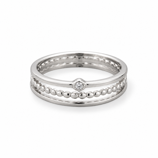 Rhodium Plated CZ Three Band Ring 925 Sterling Silver 1.3mm CZ 1.2mm Sizes 5-9