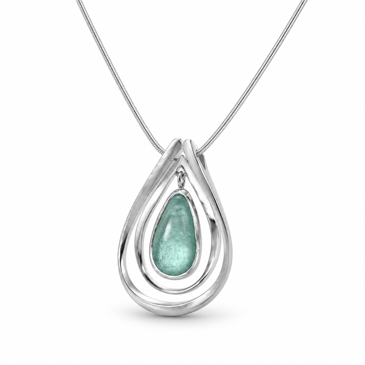 Roman Glass Pear Cutout Necklace 925 Silver Snake Chain 47x31mm w/Certificate