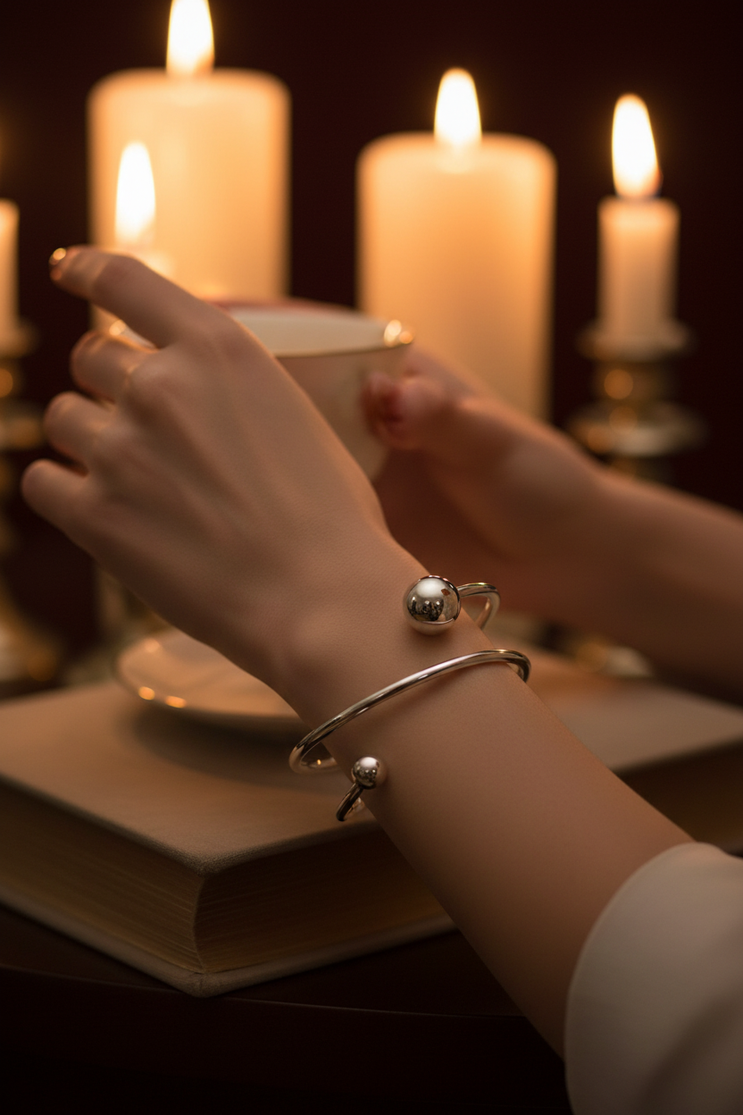 Candlelight - Silver Asymmetric Sphere Cuff