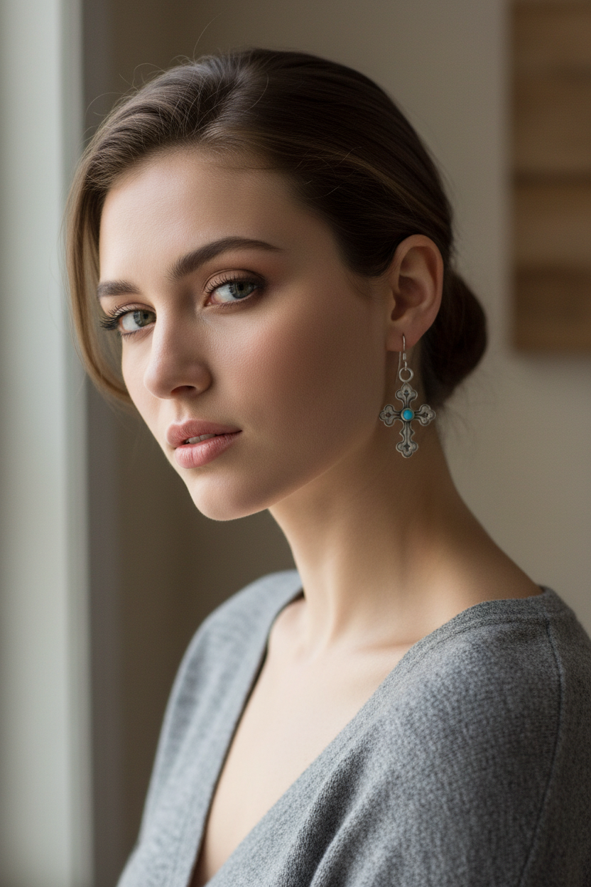 Casual Elegance Turquoise Cross Earrings