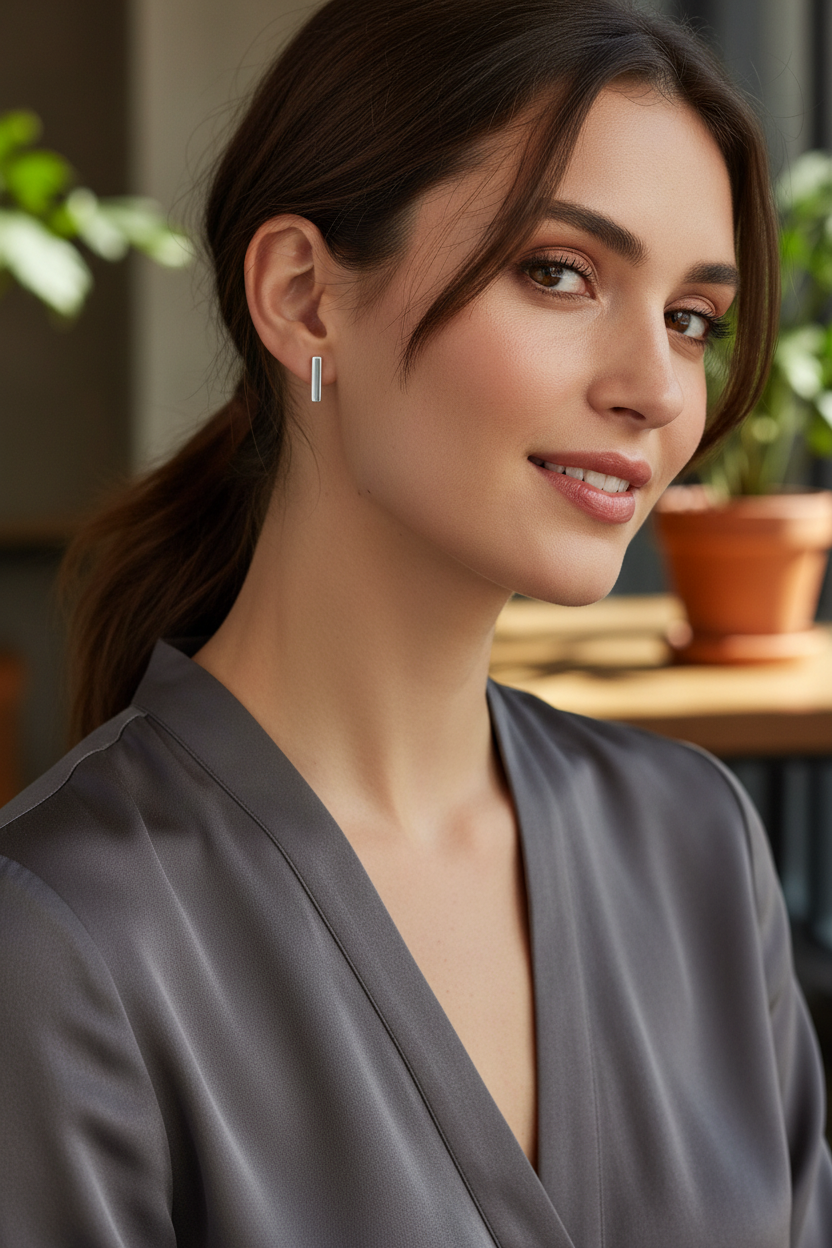 Casual Elegant Silver Bar Studs