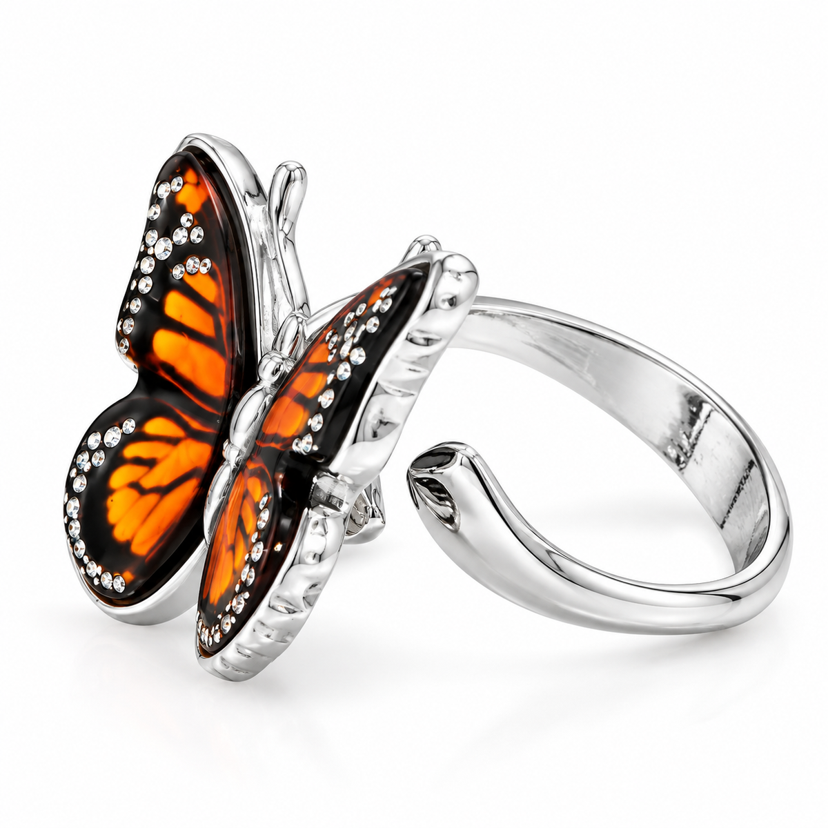 Baltic Amber Monarch Butterfly Ring 925 Silver Handcrafted 19x10mm Poland Sizes 6-9