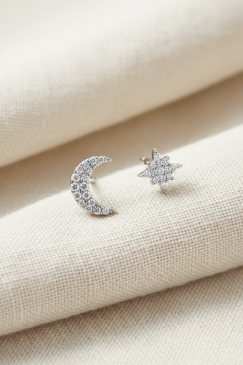 Celestial whispers studs on cream linen