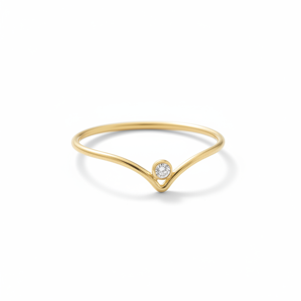 Chevron V-Shape Gold Ring Angled White Background HD