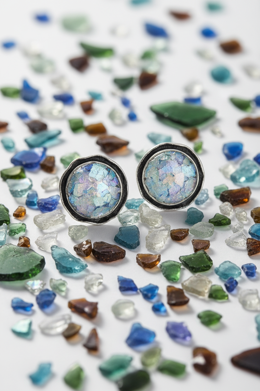Colorful Glass Shards Roman Glass Studs