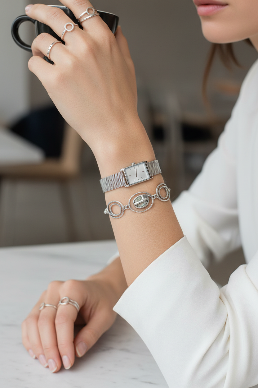 Coordinated Accessories - Silver Geometric Bracelet
