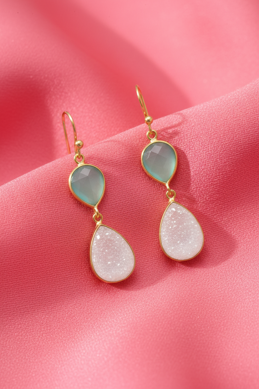 Coral Pink Fabric Chalcedony Druzy