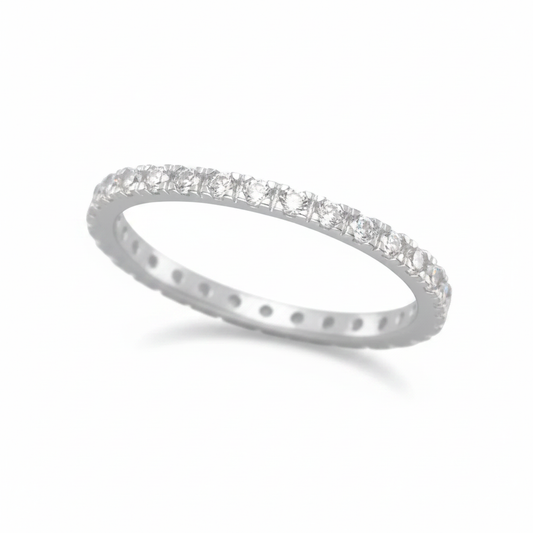 CZ Full Eternity Band Sterling Silver Supplier Reference Pure White Background Tilted Reflection 1x1