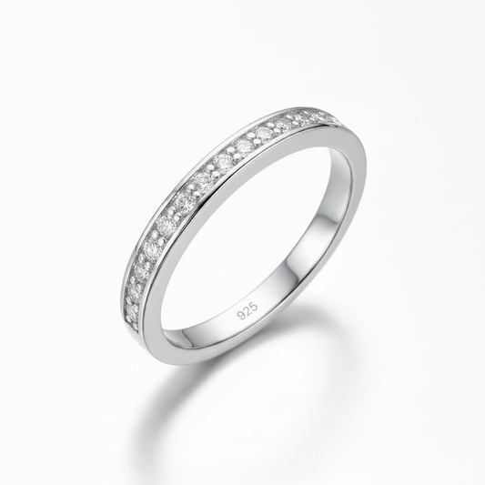 CZ Half Eternity Channel Set Band Ring 925 Only Pure White Background Tilted Reflection 1x1