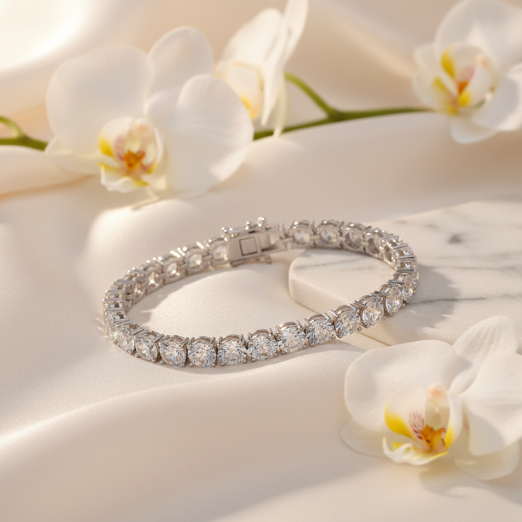 漂亮背景CZ鑽石網球手鍊