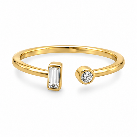14K Gold Plated Open Design CZ Ring 925 Silver 2.85mm Round Baguette Sizes 5-9