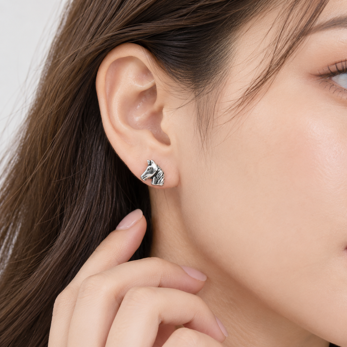 Horse Head Stud Earrings Oxidized 925 Sterling Silver 8mm