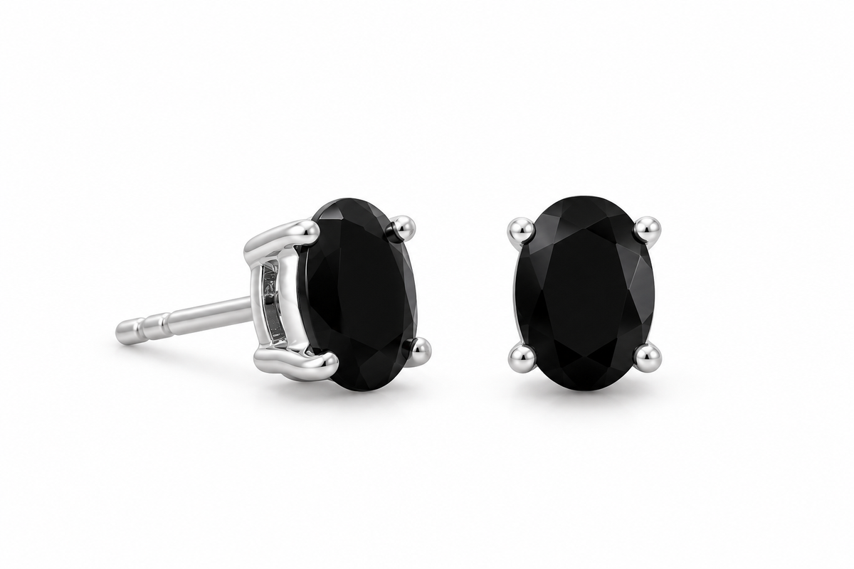 Black Onyx Stud Earrings 925 Sterling Silver 4mm x 6mm