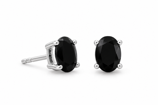 Black Onyx Stud Earrings 925 Sterling Silver 4mm x 6mm