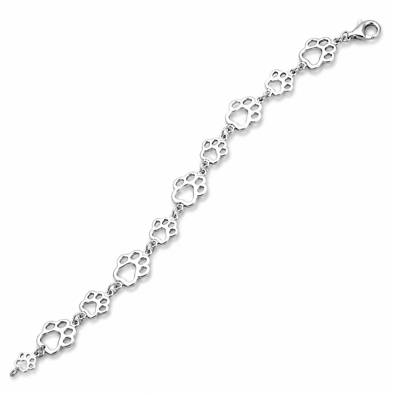 Cutout Paw Print Bracelet 925 Sterling Silver Alternating 9mm 12mm 7.5in