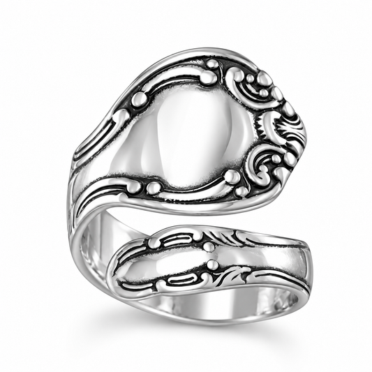 Oxidized Spoon Ring 925 Sterling Silver Classic Adjustable Band