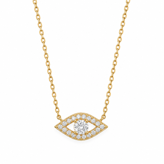 CZ Evil Eye Necklace 14K Gold Plated 925 Sterling Silver 9.5x18.5mm 16+2in