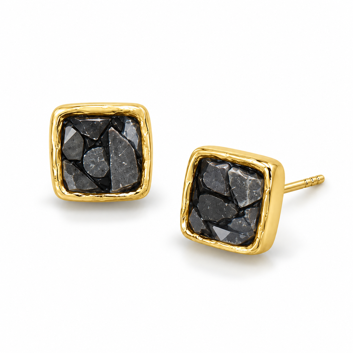 Natural Black Diamond Chip Stud Earrings 14K Gold Plated 925 Sterling Silver 5mm
