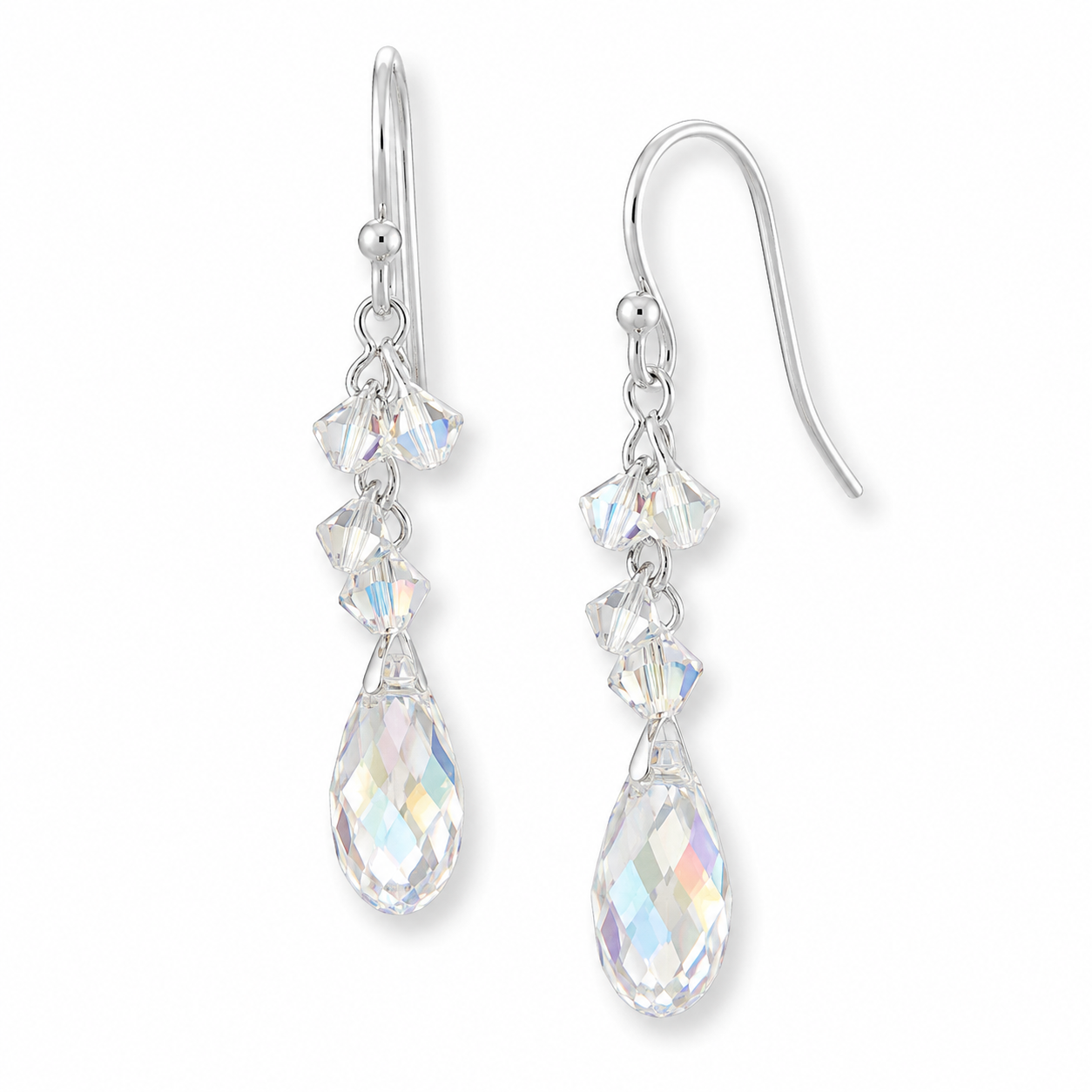Swarovski AB Crystal Cluster French Wire Earrings 925 Sterling Silver 43mm