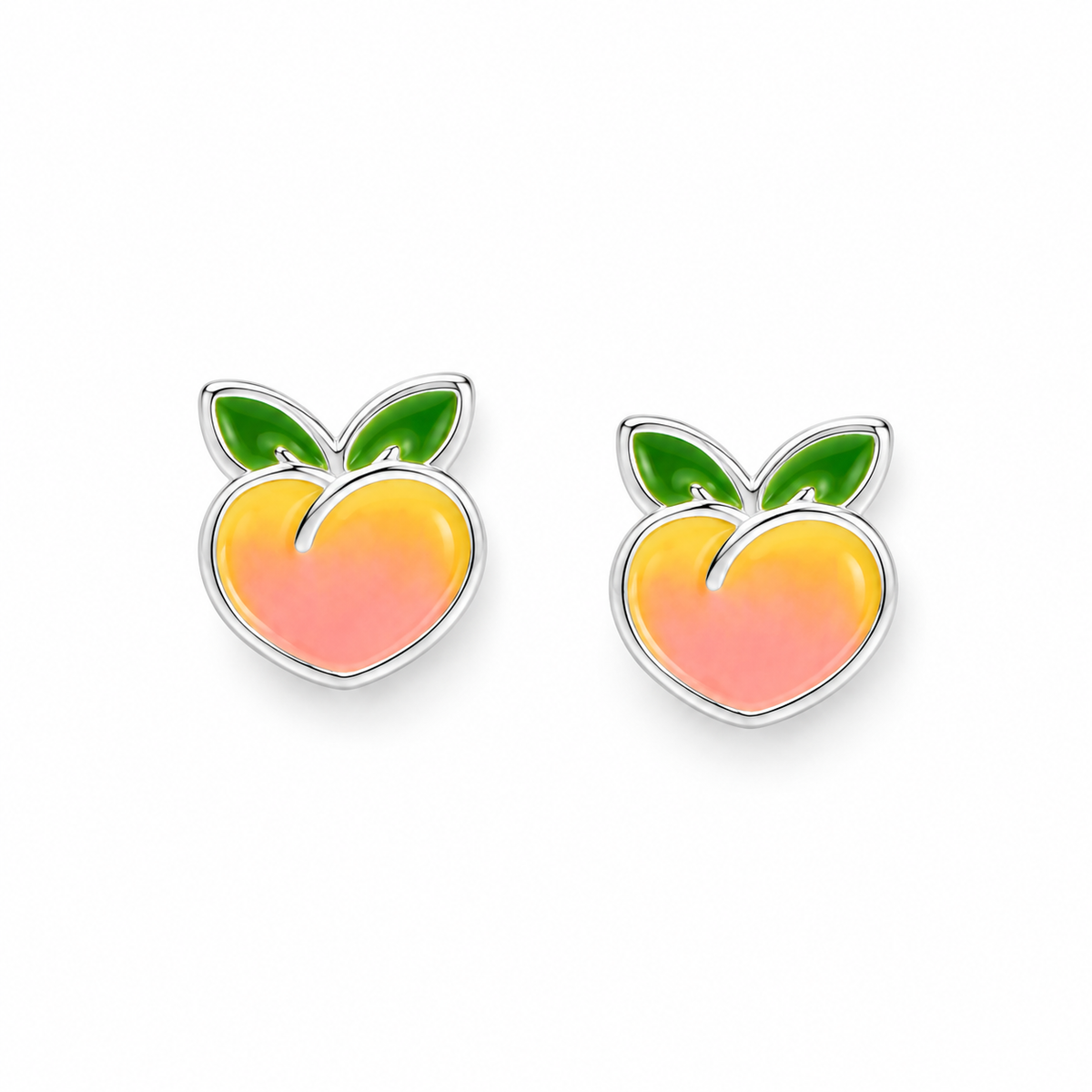 Enamel Peach Stud Earrings 925 Sterling Silver 6.9mm