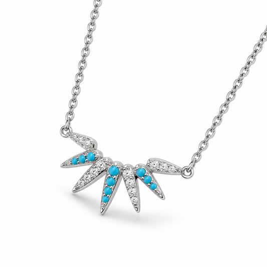 Sunray Spike Pendant Necklace Rhodium 925 Silver Turquoise CZ 20.3x9.3mm 16+2in