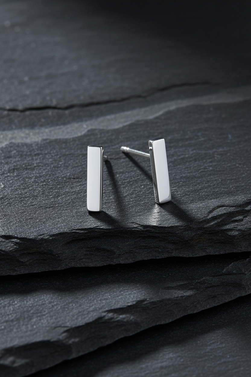 Dark Slate Silver Bar Studs