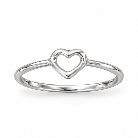 Polished Open Heart Ring 925 Sterling Silver 6.4x7.1mm Heart 1.3mm Sizes 3-9