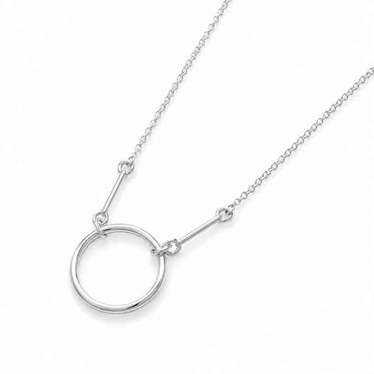 Circle Bar Drop Necklace 925 Sterling Silver Polished 11.5mm 16+2in