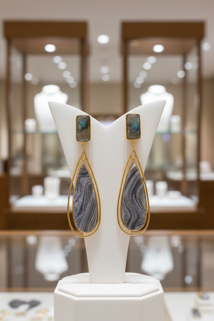 Desert mirage earrings in luxury boutique