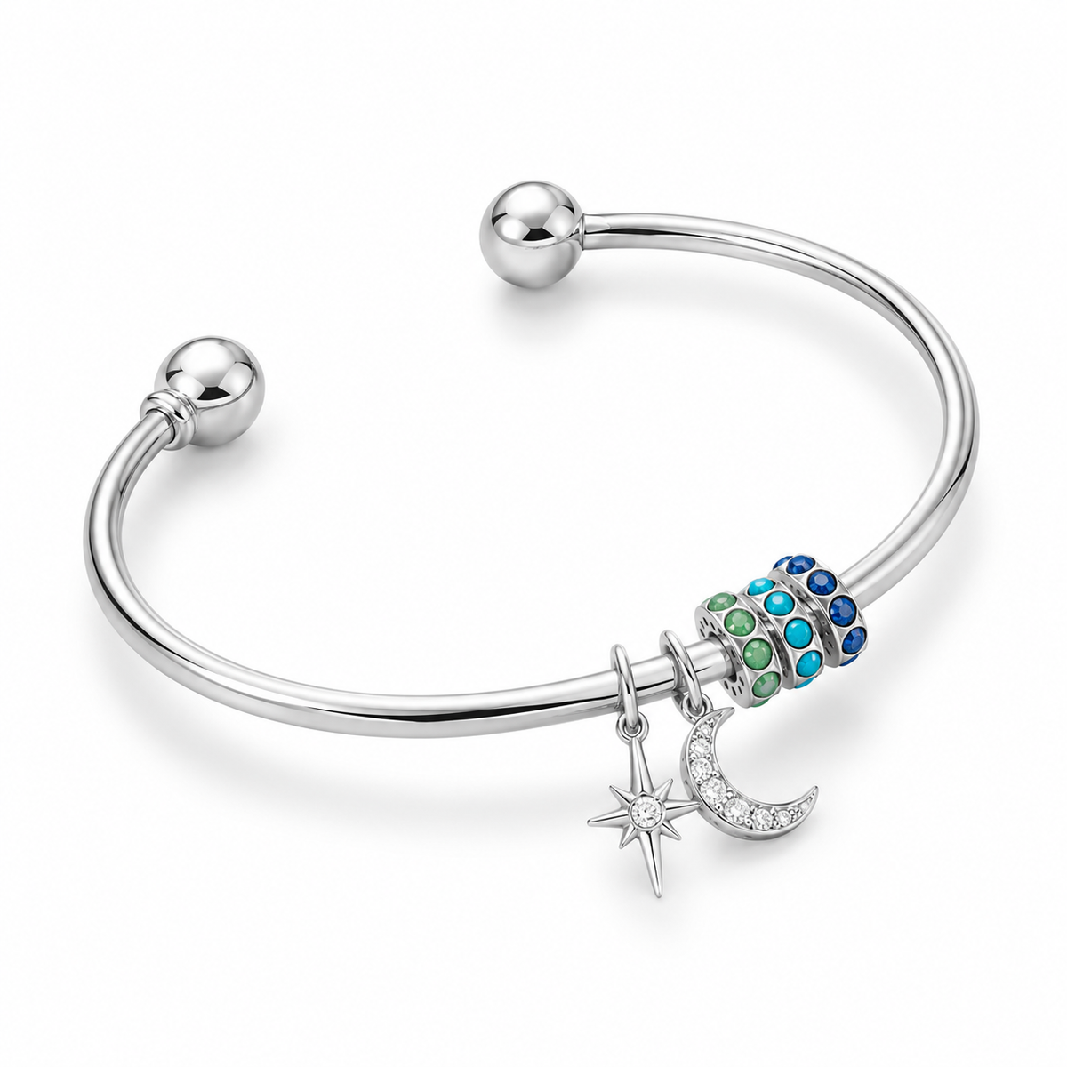 Charm Cuff Bracelet Removable Ball End 925 Sterling Silver 2.8mm 8mm Ball 7in
