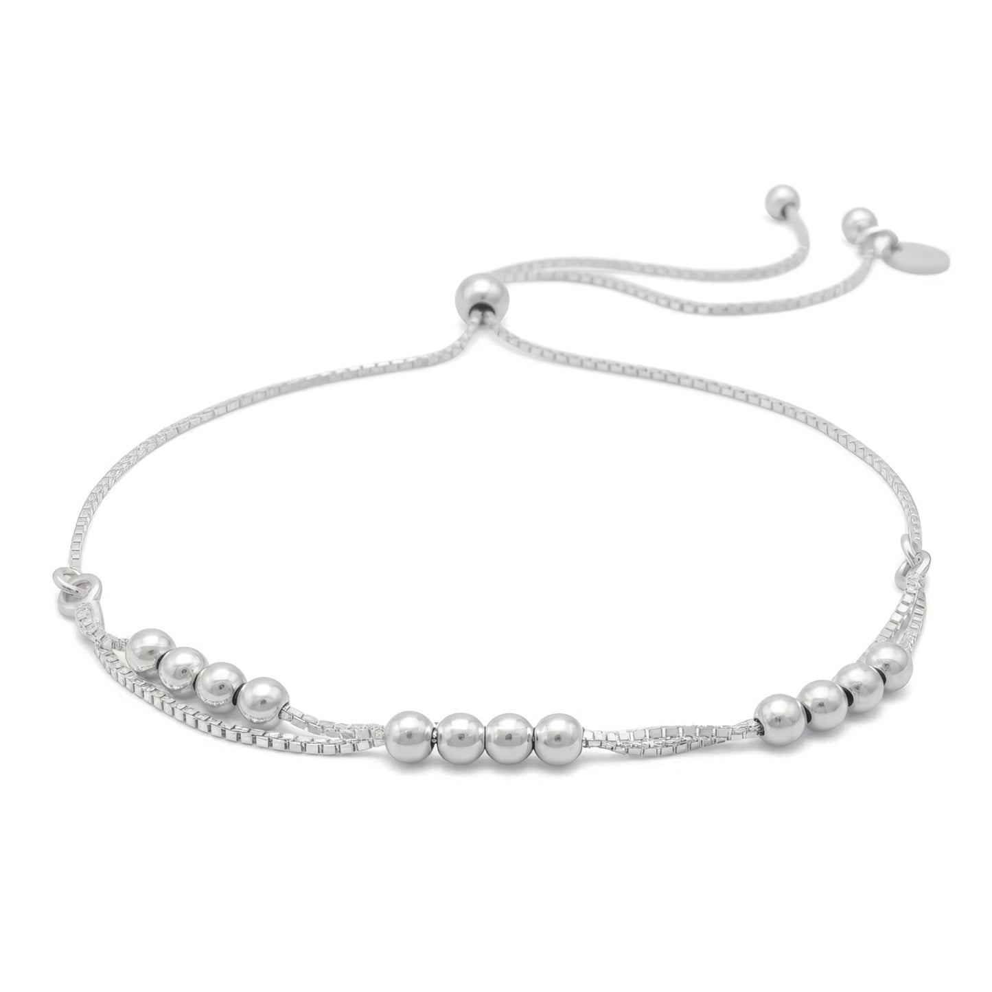 Double Strand Beaded Bolo Bracelet 925 Sterling Silver 3mm Adjustable 11in