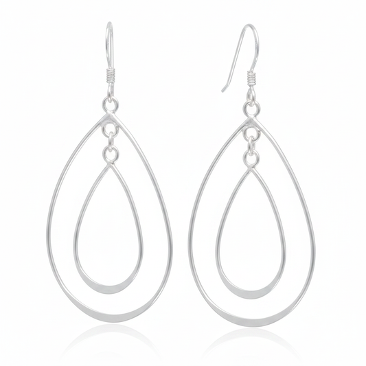 Double Teardrop Silver Earrings - White Background