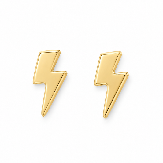 Lightning Bolt Stud Earrings 14K Gold Plated 925 Sterling Silver 5.8x2.5mm