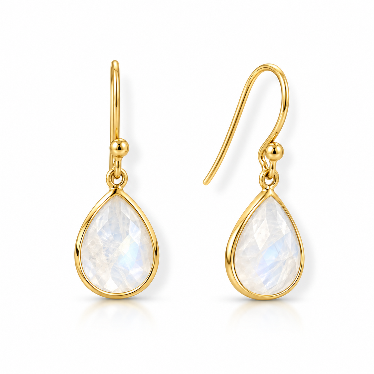 Rainbow Moonstone Pear Drop Earrings 14K Gold Plated 925 Sterling Silver 25mm
