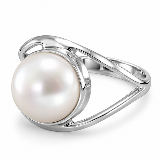 Freshwater Pearl Open Band Ring 925 Sterling Silver 10mm Sizes 4-9