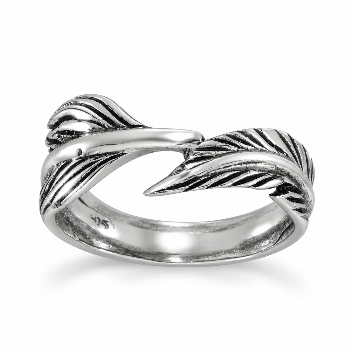 Oxidized Feather Wrap Ring 925 Sterling Silver 5mm-8.5mm Band Sizes 5-10