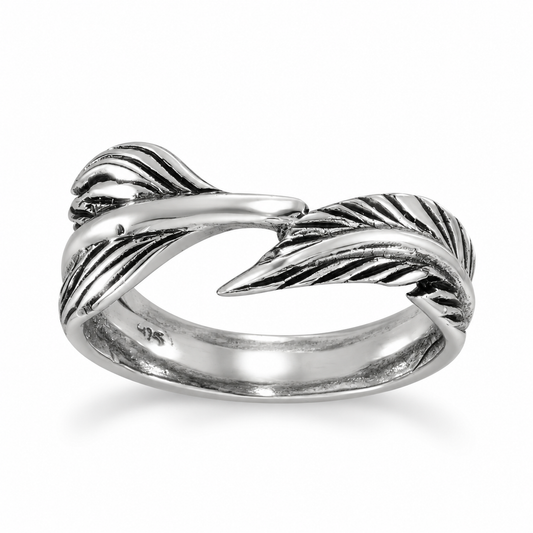 Oxidized Feather Wrap Ring 925 Sterling Silver 5mm-8.5mm Band Sizes 5-10