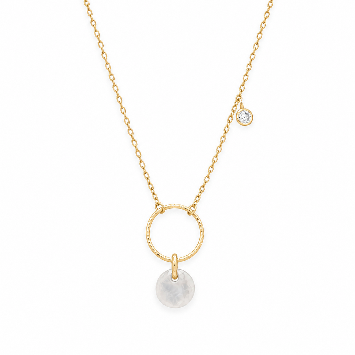 Rainbow Moonstone CZ Charm Necklace 14K Gold Plated 925 Silver 6mm Drops 16+2in