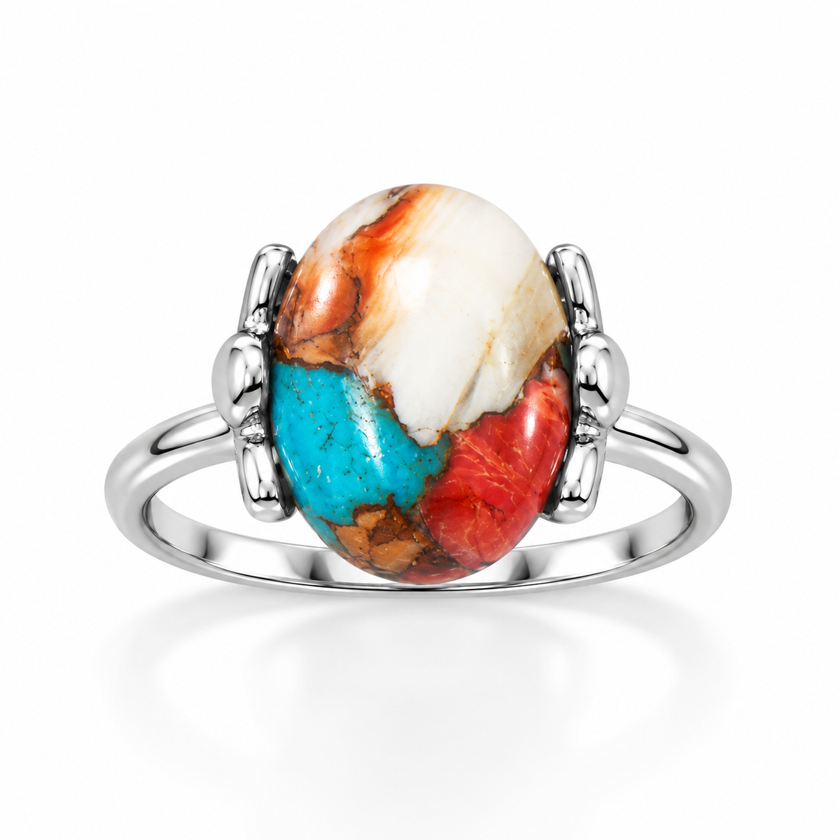 Spiny Oyster Turquoise Ring 925 Silver Cutout 10x14mm 2mm Sizes 6-9